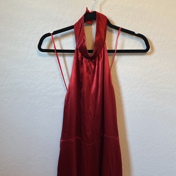 NWT Carolina Ritzler Satin Ruby Red Halter Jumpsuit Size 36 - Picture 2 of 13